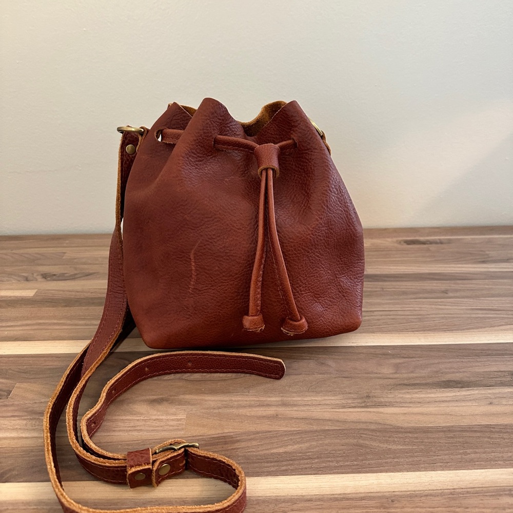 Portland Leather Goods Nutmeg Small Pebbled Leather Crossbody Bucket Bag Purse